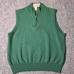 Peter Millar Mens Green 100% Merino Wool Quarter Zip Sweater Vest Large
